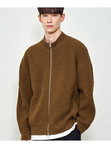 Clore Wool Blend Half-Neck Two-Way Zip-Up Cardigan Camel - KLOR - BALAAN 1