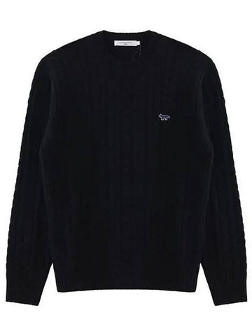 22FW JM00535KT1070 BK Navy Fox Patch Classic Round Sweater Black　 998407 - MAISON KITSUNE - BALAAN 1