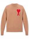 Men's Big Heart Embroidered Logo Knit Top Beige - AMI - BALAAN 1