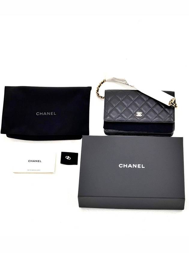 Classic Wallet On Chain Crossbody Bag Grained Calfskin Gold Black - CHANEL - BALAAN 3