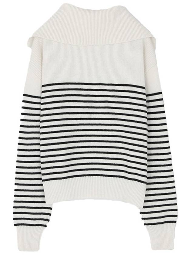 Open Collar Knit Top Ivory Stripe - LESEIZIEME - BALAAN 8