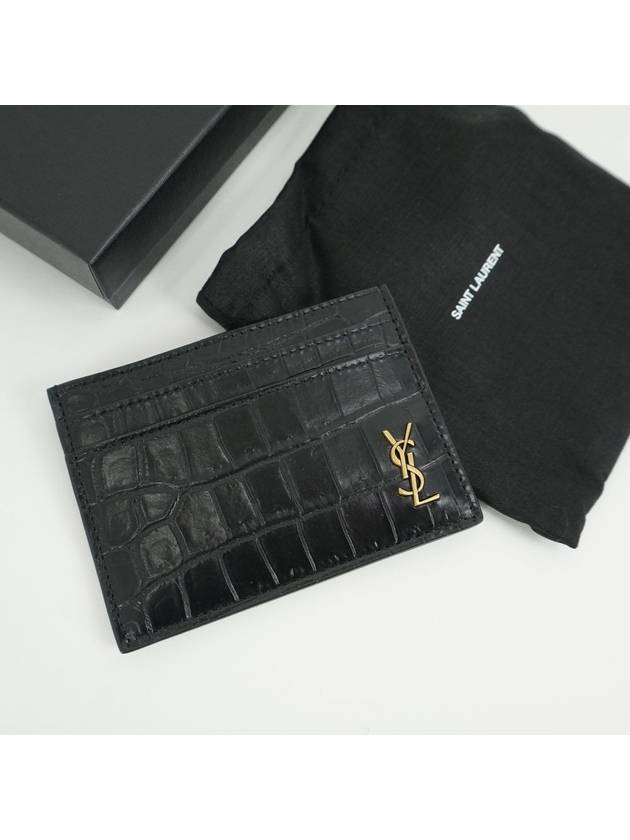 Monogram Logo Crocodile Card Wallet Black - SAINT LAURENT - BALAAN 3