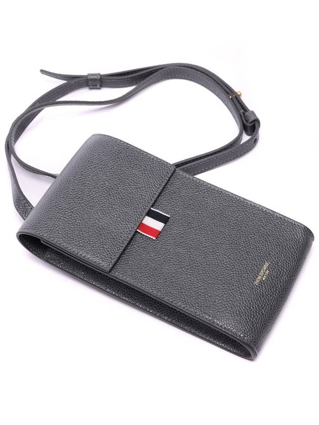 Three Stripes Strap Leather Phone Case Grey - THOM BROWNE - BALAAN 7