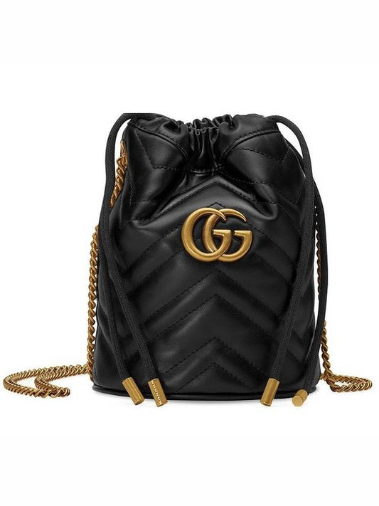 GG Marmont Gold Chain Mini Bucket Bag Black - GUCCI - BALAAN