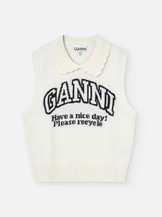 Women's Collar Neck Logo Knit Vest Ivory - GANNI - BALAAN 2