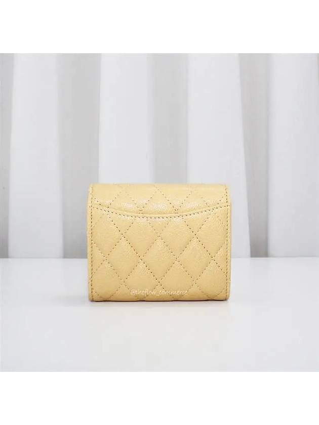 Gold Classic Grained Shiny Calfskin Small Wallet Yellow - CHANEL - BALAAN 4