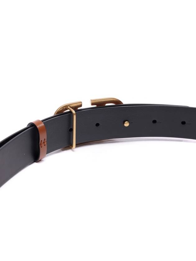 Gold V Logo Signature Leather Belt Brown - VALENTINO - BALAAN 6