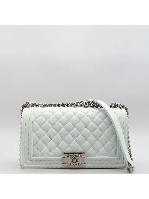 A67086 Sky blue color lambskin quilted silver boy medium chain flap shoulder bag - CHANEL - BALAAN 2