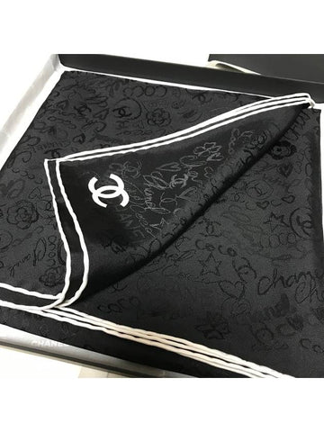 24K Square Silk Scarf CC Logo Black AAA555 - CHANEL - BALAAN 1