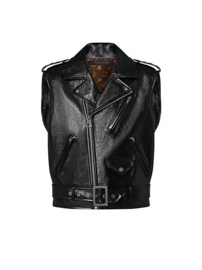 Sleeveless Grain Leather Biker Jacket Black - LOUIS VUITTON - BALAAN 2