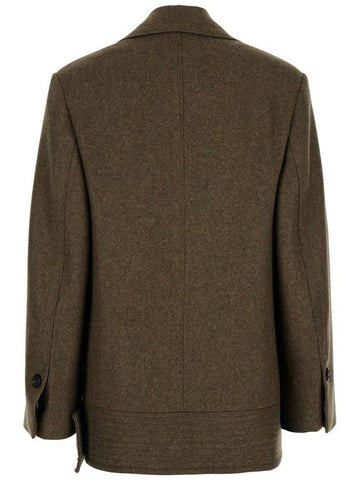 Green Double-Breasted Coat With Wide Notched Revers In Wool Woman - SALVATORE FERRAGAMO - BALAAN 1