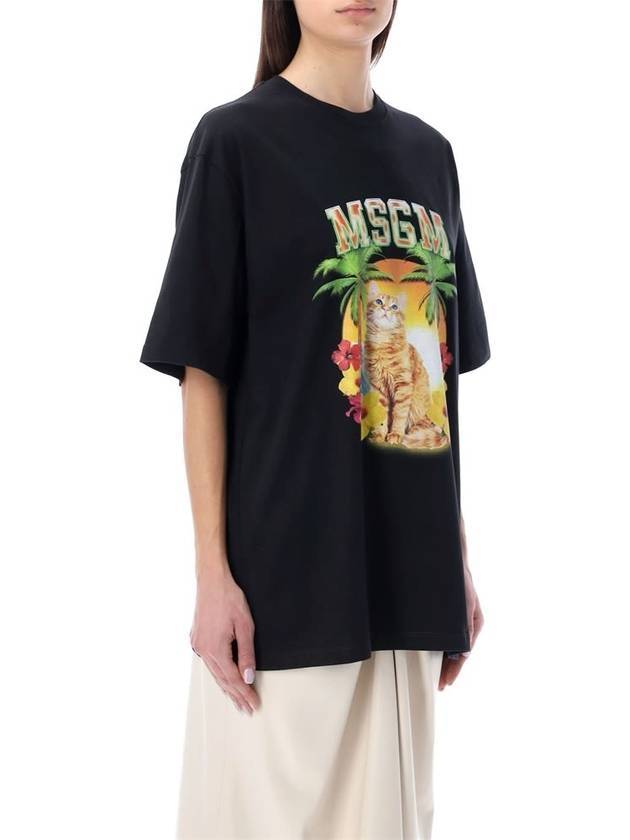 College Cat Crew Neck Cotton Short Sleeve T-Shirt Black - MSGM - BALAAN 3