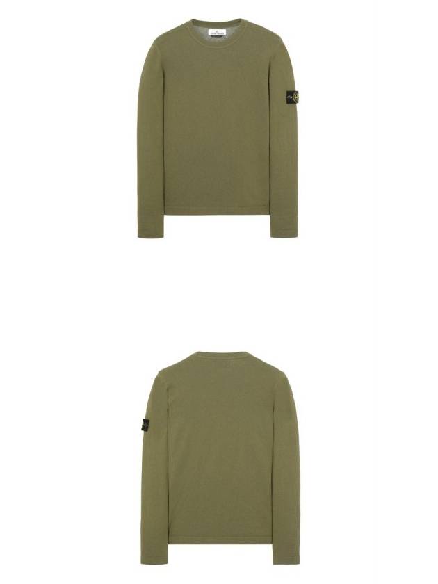 Men's Wappen Patch Crew Neck Cotton Knit Top Khaki - STONE ISLAND - BALAAN 5