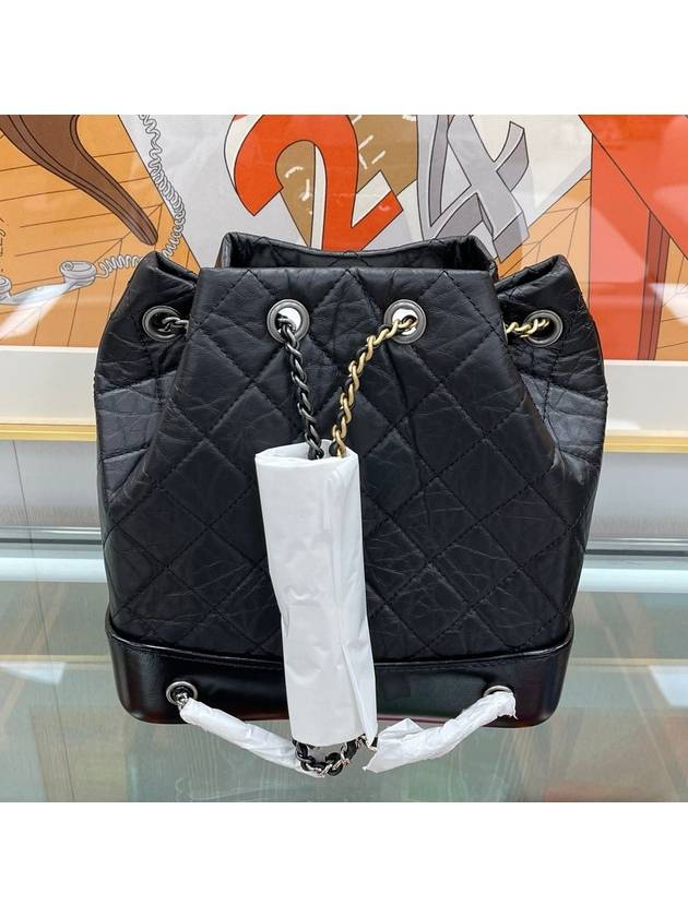 Aged Calfskin Small Gabrielle Backpack Black - CHANEL - BALAAN 4