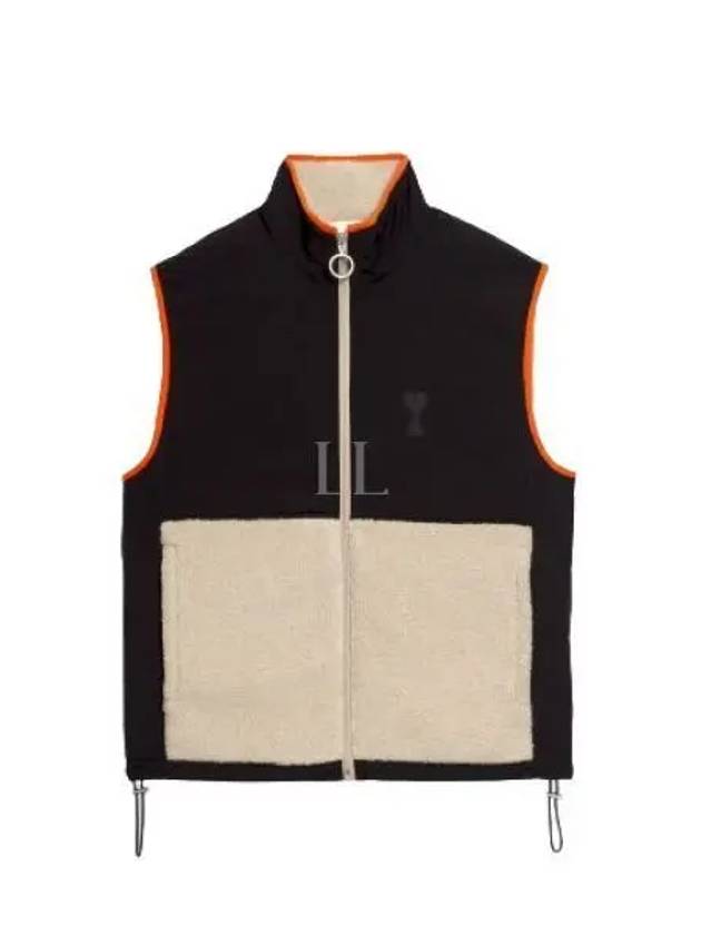 De Coeur Sherpa Hairy Fleece Nylon Canvas Vest Black White - AMI - BALAAN 2