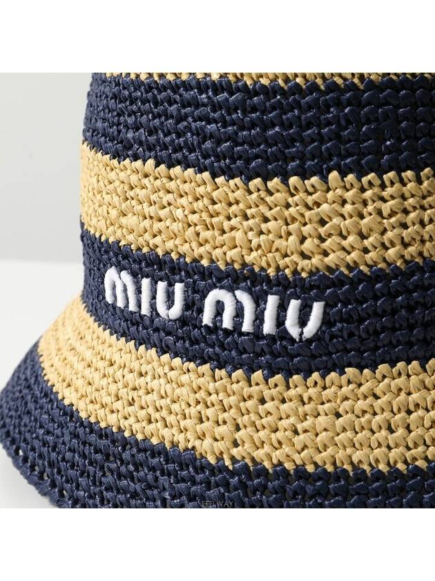 Logo Striped Woven Fabric Bucket Hat Blue Beige - MIU MIU - BALAAN 3