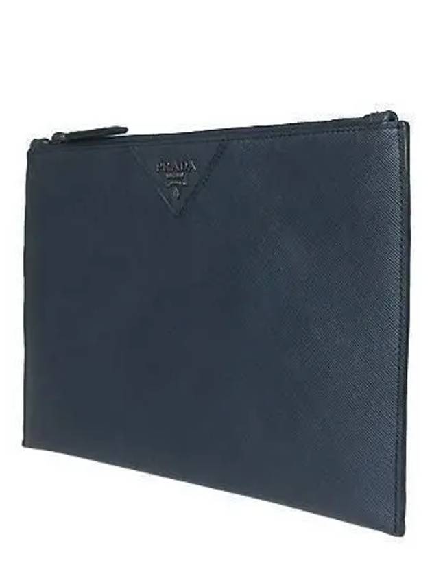 2NG05V Silver Logo Navy Color Saffiano Pouch and Clutch - PRADA - BALAAN 2