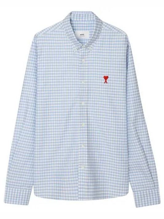 Chain Stitch Heart Logo Gingham Check Oxford Shirt Men s Long Sleeve - AMI - BALAAN 1