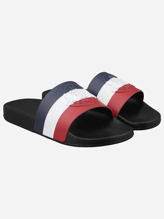 Basil Logo Emboss Striped Slippers Black - MONCLER - BALAAN 2