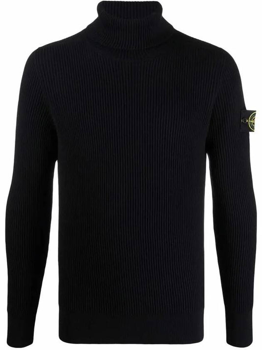 Wappen Patch Full Rib Pure Wool Knit Turtleneck Navy - STONE ISLAND - BALAAN 2