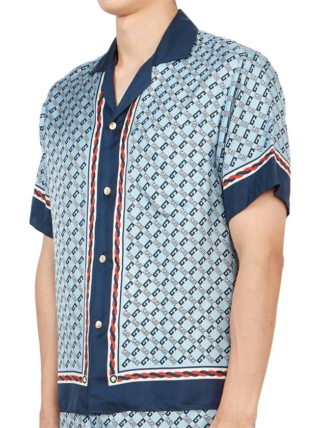 Interlocking G Silk Short Sleeve Shirt Blue - GUCCI - BALAAN 3