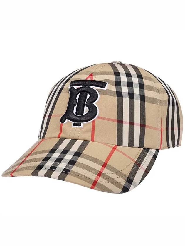 Monogram Motif Vintage Check Cotton Baseball Cap Archive Beige - BURBERRY - BALAAN 3