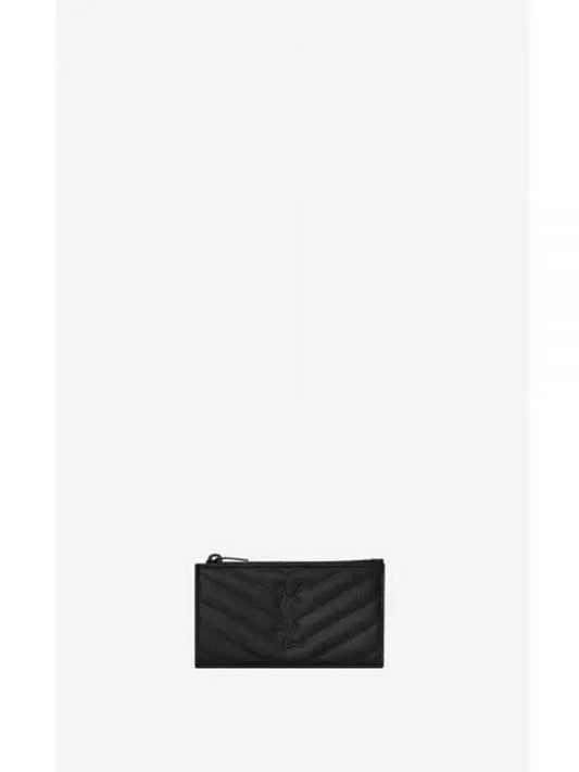 Cassandre Matelasse Fragments Grain De Poudre Embossed Leather Zipped Card Wallet Black - SAINT LAURENT - BALAAN 2