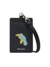 Monkey Neck Strap Saffiano Leather Card Wallet Black - PRADA - BALAAN 2