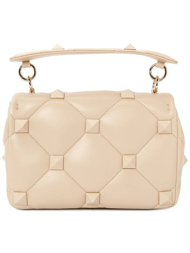 Rockstud Foldover Lambskin Leather Shoulder Bag Beige - VALENTINO - BALAAN 5