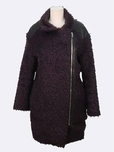 Purple color mohair blend boucle zip up detail women s coat 1 - MAJE - BALAAN 1