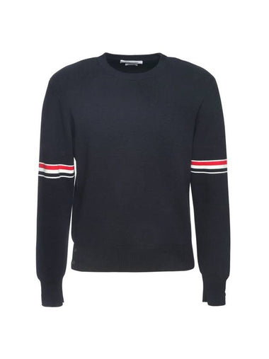 Men's Milan Stitch Armband Crew Neck Knit Top Navy - THOM BROWNE - BALAAN 1