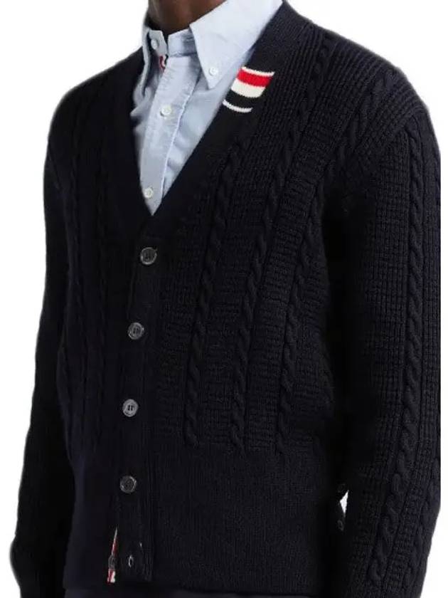 Cable Knitwear Virgin Wool Cardigan Navy - THOM BROWNE - BALAAN 3