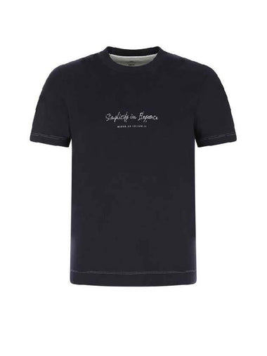 Men's Logo Lettering Cotton Short Sleeve T-Shirt Navy - BRUNELLO CUCINELLI - BALAAN 1