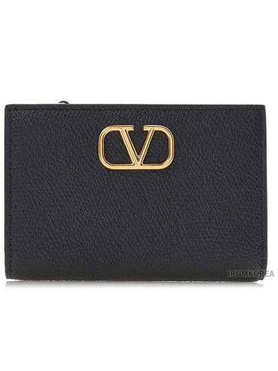 V Logo Folding Half Wallet Black - VALENTINO - BALAAN 2