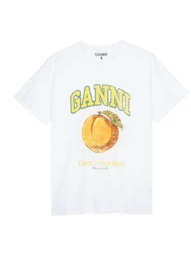 Women's Relaxed Peach Print Short Sleeve T-Shirt White - GANNI - BALAAN 2