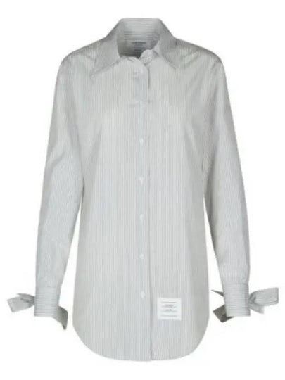 Striped Round Collar Cotton Silk Shirt White - THOM BROWNE - BALAAN 2