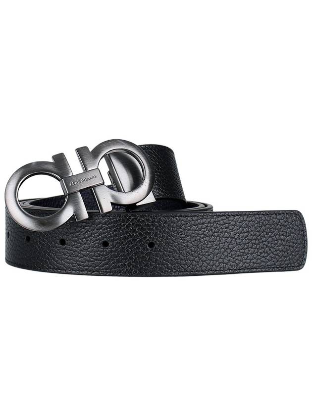 Gancini Reversible Adjustable Leather Belt Midnight Blue - SALVATORE FERRAGAMO - BALAAN 3