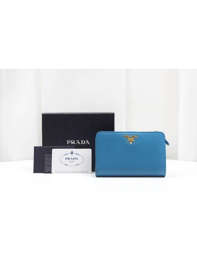 Saffiano gold logo medium wallet blue 1M1225 - PRADA - BALAAN 2