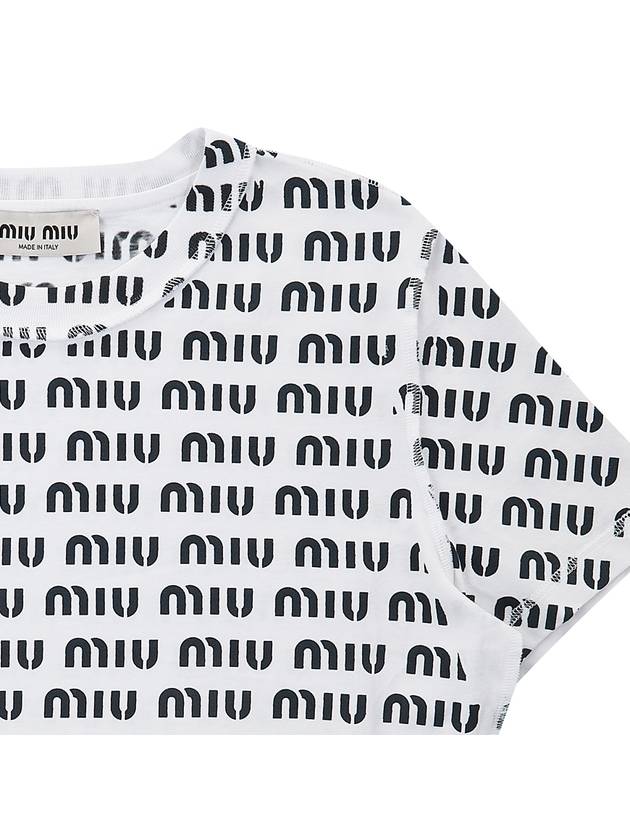 Women's Allover Logo Print Crop Cotton Short Sleeve T-Shirt White - MIU MIU - BALAAN 5