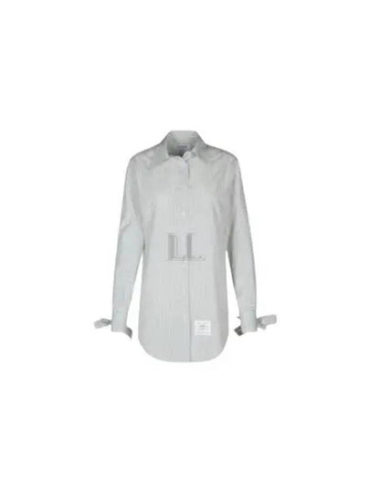 Striped Round Collar Cotton Silk Shirt White - THOM BROWNE - BALAAN 2