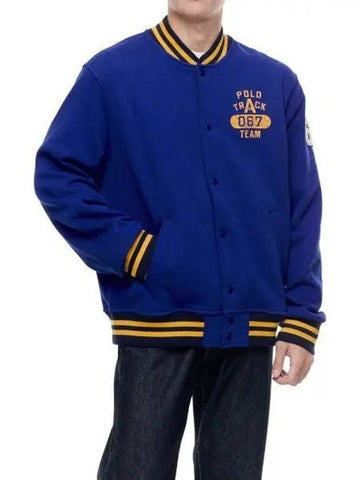 Logo Fleece Baseball Jacket Blue - POLO RALPH LAUREN - BALAAN 1