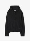 Embroidered Logo Wool Blend Zip Up Hoodie Black - BURBERRY - BALAAN 2