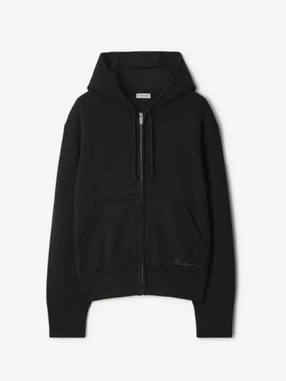 Embroidered Logo Wool Blend Zip Up Hoodie Black - BURBERRY - BALAAN 2