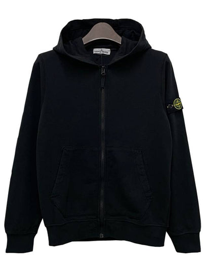 Kids Garment Dyed Heavy Weight Zip Up Hoodie Black - STONE ISLAND - BALAAN 2