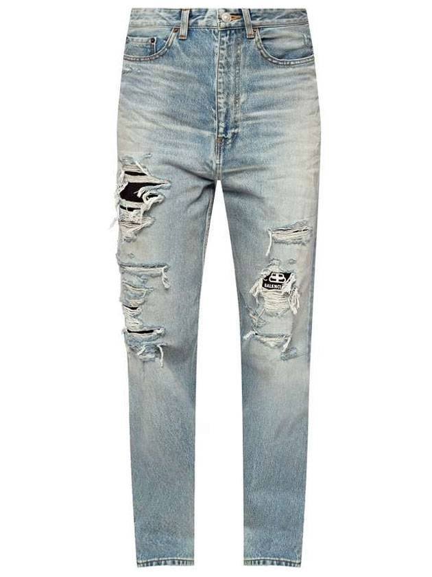 WoMen's Distressed Denim Straight Jeans Vintage Blue - BALENCIAGA - BALAAN 1