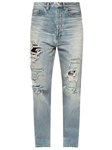 Women's Distressed Denim Straight Jeans Vintage Blue - BALENCIAGA - BALAAN 1