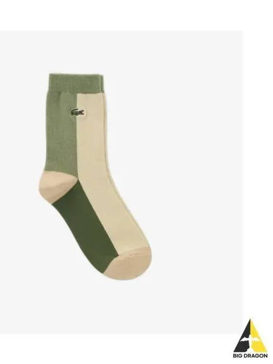 Men s Color Block Medium Neck Socks Beige - LACOSTE - BALAAN 1