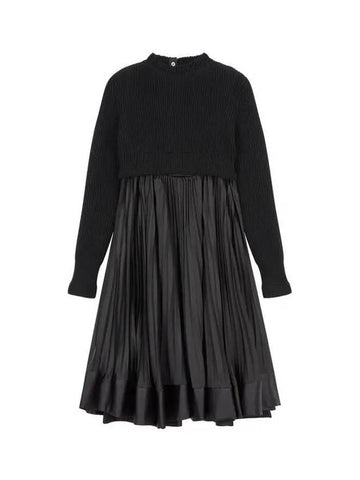 Women's Silky Pleated Wool Knit Dress Black 270474 - SACAI - BALAAN 1