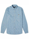 Men's Embroidered Logo Custom Fit Chambray Long Sleeve Shirt Blue - POLO RALPH LAUREN - BALAAN 2