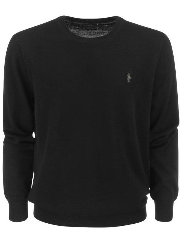 Logo Crew Neck Wool Knit Top Black - POLO RALPH LAUREN - BALAAN 1